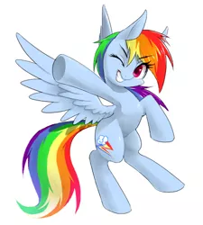 Size: 450x500 | Tagged: safe, artist:30clock, derpibooru import, rainbow dash, pegasus, pony, bipedal, female, hoofbump, mare, pointing, simple background, solo, white background, wink