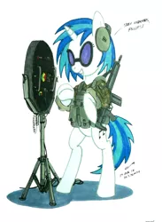 Size: 1280x1747 | Tagged: safe, artist:buckweiser, derpibooru import, vinyl scratch, pony, bass cannon, bipedal, g3ka4, gun, h&k g3, heckler and koch, lrad, military, rifle, solo, weapon