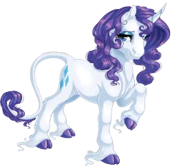 Size: 1265x1227 | Tagged: safe, artist:kittehkatbar, derpibooru import, rarity, classical unicorn, pony, cloven hooves, colored hooves, curved horn, leonine tail, raised hoof, realistic horse legs, simple background, solo, transparent background, unshorn fetlocks