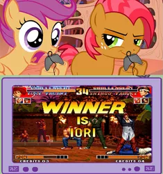 Size: 751x800 | Tagged: babs seed, derpibooru import, exploitable meme, gamer babs, gamer scoot, king of fighters, meme, obligatory pony, safe, scootaloo, snk, tv meme, video game