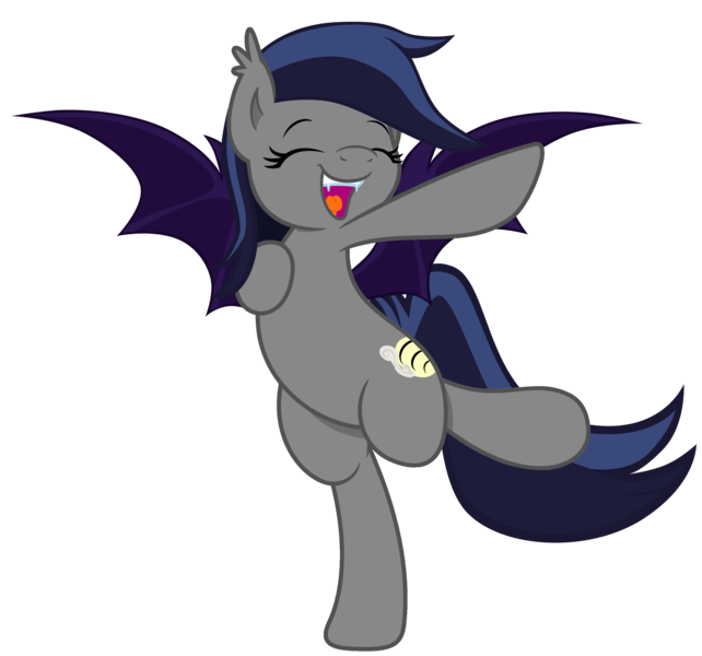 Size: 2800x2615 | Tagged: safe, artist:joey darkmeat, artist:zee66, derpibooru import, oc, oc:echo, unofficial characters only, bat pony, pony, /mlp/, balancing, bipedal, dancing, happy, image, png, simple background, solo, transparent background, vector