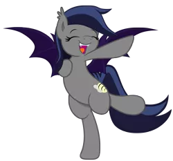 Size: 2800x2615 | Tagged: safe, artist:joey darkmeat, artist:zee66, derpibooru import, oc, oc:echo, unofficial characters only, bat pony, pony, /mlp/, balancing, bipedal, dancing, happy, image, png, simple background, solo, transparent background, vector