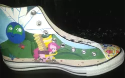 Size: 600x377 | Tagged: artist:gamergirl84244, converse, derpibooru import, parasprite, photo, pinkie pie, safe, shoes