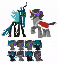 Size: 849x941 | Tagged: safe, artist:hollowolfpup, derpibooru import, king sombra, queen chrysalis, oc, hybrid, adoptable, adopted, colt, couple, filly, foal, interspecies offspring, male, mommy chrissy, offspring, parent:king sombra, parent:queen chrysalis, parents:chrysombra