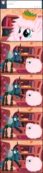 Size: 660x2660 | Tagged: artist:mixermike622, bravest warriors, comic, crossover, derpibooru import, golden oaks library, oc, oc:fluffle puff, queen chrysalis, reference, safe, screw gravity, sugar peas, tumblr, tumblr:ask fluffle puff