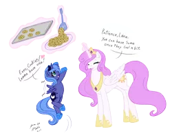 Size: 800x640 | Tagged: artist:jenasu, cookie, derpibooru import, filly, pink-mane celestia, princess celestia, princess luna, safe, woona, younger