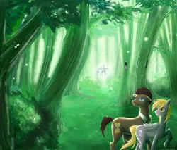 Size: 1280x1088 | Tagged: safe, artist:sweet-unknown, derpibooru import, derpy hooves, doctor whooves, time turner, fairy, fairy pony, pegasus, pony, female, forest, mare