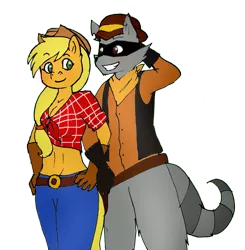 Size: 1341x1367 | Tagged: safe, artist:ladydestinyweb, derpibooru import, applejack, anthro, crossover, sly cooper, tennessee kid cooper