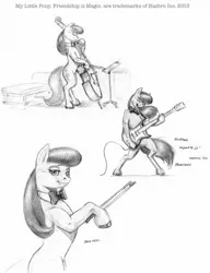 Size: 982x1280 | Tagged: safe, artist:baron engel, derpibooru import, octavia melody, earth pony, pony, bipedal, female, grayscale, guitar, mare, monochrome, musical instrument, pencil drawing, rocktavia, sketch dump, traditional art