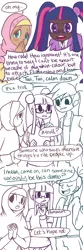 Size: 500x1500 | Tagged: artist:jun-k-tastic, comic, derpibooru import, dialogue, fluttershy, fourth wall, hijab, humanized, islam, islamashy, meta, racism, rainbow dash, safe, speech bubble, twilight sparkle, why meph why