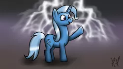 Size: 1920x1080 | Tagged: safe, artist:xhydraax, derpibooru import, trixie, pony, unicorn, electrixie, female, lightning, mare, solo