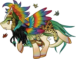 Size: 480x372 | Tagged: safe, artist:kiaralime, derpibooru import, oc, ponified, unofficial characters only, pegasus, pony, quetzalcoatl, aztec, fangs, raised hoof, raised leg, smiling, solo