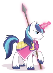 Size: 2100x2900 | Tagged: safe, artist:equestria-prevails, derpibooru import, shining armor, pony, unicorn, armor, magic, magic aura, male, simple background, solo, spear, stallion, transparent background, weapon