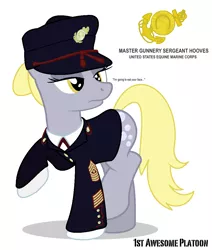 Size: 922x1088 | Tagged: safe, artist:ethanchang, derpibooru import, derpy hooves, pegasus, pony, 1st awesome platoon, alternate hairstyle, clothes, female, mare, military, military uniform, solo, underp, uniform