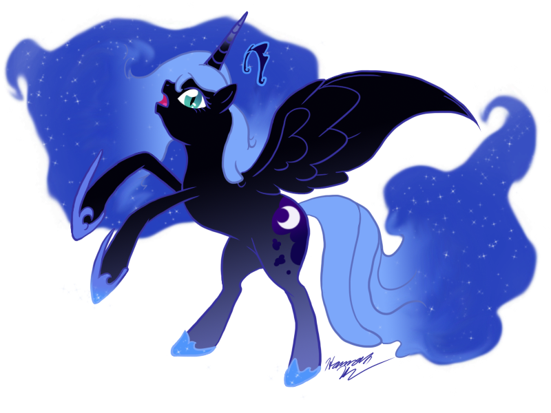 Size: 800x600 | Tagged: artist:blemy, derpibooru import, nightmare luna, nightmare moon, princess luna, rearing, s1 luna, safe, simple background, solo, transformation