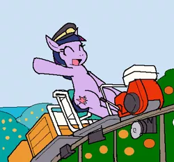 Size: 420x392 | Tagged: safe, artist:tetsutowa, derpibooru import, twilight sparkle, monorail, railfan twilight, solo