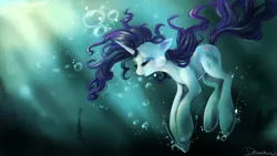 Size: 1920x1080 | Tagged: safe, artist:dream--chan, derpibooru import, rarity, pony, unicorn, asphyxiation, bubble, drowning, eyes closed, solo, underwater, wallpaper, water