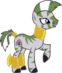 Size: 2691x3179 | Tagged: artist:sircinnamon, derpibooru import, leg rings, neck rings, oc, raised hoof, safe, simple background, smiling, solo, tail ring, transparent background, unofficial characters only, zebra, zebra oc