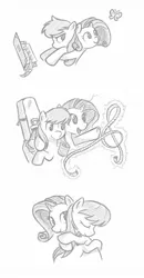 Size: 800x1535 | Tagged: artist:onkelscrut, butterfly, childhood, comic, derpibooru import, filly, grayscale, hug, measuring tape, octavia melody, rarity, safe, younger