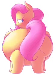 Size: 1280x1707 | Tagged: artist:secretgoombaman12345, bedroom eyes, blushing, covering, derpibooru import, fat, fattershy, female, flutterbutt, fluttershy, obese, plot, simple background, solo, solo female, squishy, squooshy, suggestive, tail covering, transparent background