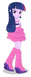 Size: 833x2083 | Tagged: safe, artist:negasun, derpibooru import, twilight sparkle, equestria girls, bedroom eyes, boots, clothes, dress, fall formal outfits, high heel boots, solo, sparkles, twilight ball dress