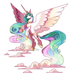 Size: 2383x2521 | Tagged: safe, artist:frogbians, derpibooru import, princess celestia, alicorn, pony, cloud, cloudy, female, flying, leonine tail, mare, simple background, solo, spread wings, transparent background, unshorn fetlocks, wings