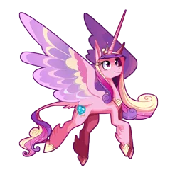 Size: 1984x2079 | Tagged: safe, artist:frogbians, derpibooru import, princess cadance, alicorn, classical unicorn, pony, unicorn, cloven hooves, female, floating, hoof shoes, jewelry, leg fluff, leonine tail, long horn, mare, simple background, solo, spread wings, transparent background, unshorn fetlocks, wings