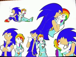 Size: 4000x3000 | Tagged: absurd resolution, artist:lildash, blushing, crossover, crossover shipping, derpibooru import, female, humanized, interspecies, kissing, love, male, rainbow dash, safe, shipping, smoking, sonicdash, sonic the hedgehog, sonic the hedgehog (series), straight, traditional art