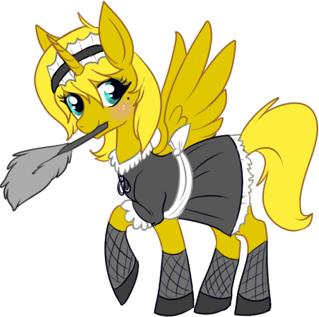 Size: 459x457 | Tagged: safe, artist:lulubell, derpibooru import, oc, oc:ticket, unofficial characters only, alicorn, pony, alicorn oc, clothes, duster, maid, simple background, solo, transparent background