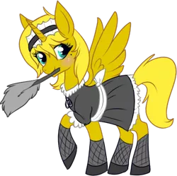 Size: 459x457 | Tagged: safe, artist:lulubell, derpibooru import, oc, oc:ticket, unofficial characters only, alicorn, pony, alicorn oc, clothes, duster, maid, simple background, solo, transparent background