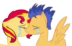 Size: 1024x662 | Tagged: safe, artist:3d4d, derpibooru import, flash sentry, sunset shimmer, pony, crying, female, flashimmer, kissing, male, shipping, straight