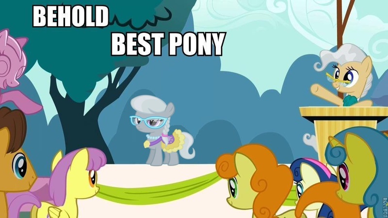 Size: 960x540 | Tagged: behold, best pony, bon bon, caption, caramel, carrot top, derpibooru import, edit, edited screencap, forced meme, glasses, golden harvest, lemon hearts, mayor mare, meme, parasol, safe, screencap, silver spoon, sweetie drops, the last roundup