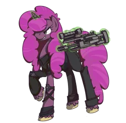 Size: 1000x976 | Tagged: safe, artist:inlucidreverie, derpibooru import, oc, oc:paintblood, unofficial characters only, pony, unicorn, fallout equestria, clothes, gun, magic, male, simple background, solo, telekinesis, transparent background, trap