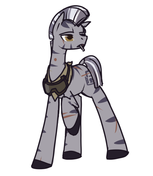 Size: 900x1032 | Tagged: artist:inlucidreverie, cigarette, derpibooru import, fallout equestria, goggles, oc, oc:ahrim, safe, simple background, smoking, solo, transparent background, unofficial characters only, zebra