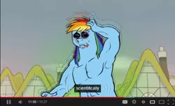 Size: 574x350 | Tagged: derpibooru import, gigadash, macro, .mov, muscles, rainbow dash, safe, screencap, solo, swag.mov, youtube caption