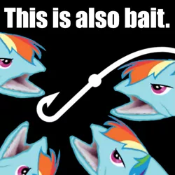 Size: 625x626 | Tagged: artist:rainbow-dosh, bait, derpibooru import, rainbow dash, rainbow trout, reaction image, safe, species swap, this is bait