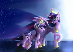 Size: 4092x2893 | Tagged: safe, artist:gashiboka, derpibooru import, twilight sparkle, twilight sparkle (alicorn), alicorn, pony, unicorn, age progression, big crown thingy, book, ethereal mane, female, filly, filly twilight sparkle, hilarious in hindsight, magic, mare, older twilight, regalia, ripple, starry mane, this will end in timeline distortion, time paradox, ultimate twilight, unicorn twilight, water