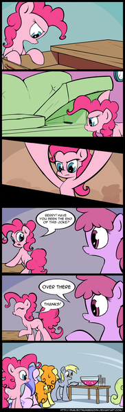 Size: 1240x4081 | Tagged: safe, artist:subjectnumber2394, derpibooru import, berry punch, berryshine, carrot top, derpy hooves, golden harvest, pinkie pie, pegasus, pony, comic, female, literal, mare, meta, pun, punchline