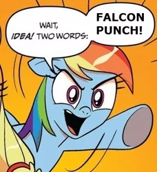 Size: 334x366 | Tagged: applejack, captain falcon, exploitable meme, falcon punch, f-zero, meme, rainbow dash, safe, super smash bros., two words meme