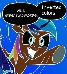 Size: 334x366 | Tagged: color inversion, exploitable meme, inverted colors, meme, rainbow dash, safe, two words meme