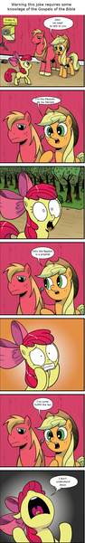 Size: 704x4500 | Tagged: safe, derpibooru import, apple bloom, applejack, big macintosh, earth pony, pony, bible, comic, forced meme, harsh truth, jesus christ, john the baptist, male, meme, stallion