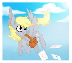 Size: 1354x1186 | Tagged: safe, artist:chokico, derpibooru import, derpy hooves, pegasus, pony, female, mail, mare, solo