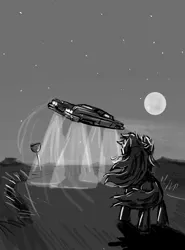 Size: 800x1080 | Tagged: safe, artist:agm, derpibooru import, earth pony, pony, black and white, car, grayscale, highway, moon, night, road, road sign