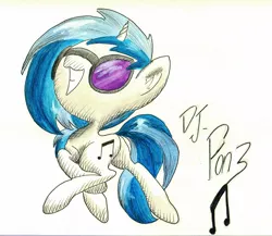 Size: 943x820 | Tagged: artist:getchanoodlewet, derpibooru import, looking back, safe, simple background, solo, traditional art, vinyl scratch