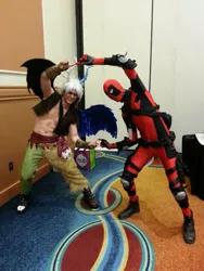 Size: 768x1024 | Tagged: artist:kohalu cosplay, convention, cosplay, crossover, deadpool, derpibooru import, discord, fusion dance, human, irl, irl human, photo, safe, xk-class end-of-the-world scenario