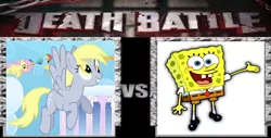 Size: 942x480 | Tagged: safe, artist:cyndaquil123, derpibooru import, derpy hooves, pegasus, pony, death battle, female, image, male, mare, meme, png, spongebob squarepants, spongebob squarepants (character)