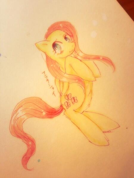 Size: 768x1024 | Tagged: safe, artist:divided-s, derpibooru import, fluttershy, divneues, solo, traditional art