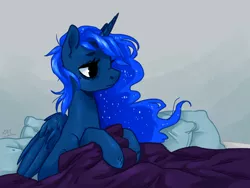 Size: 800x600 | Tagged: artist:xarakayx, bed mane, derpibooru import, messy mane, morning ponies, princess luna, safe, solo