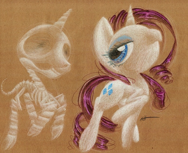 Size: 1004x820 | Tagged: anatomy, artist:getchanoodlewet, derpibooru import, rarity, safe, skeleton, solo, traditional art