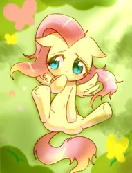 Size: 1181x1544 | Tagged: safe, artist:araraginatsuki, derpibooru import, edit, fluttershy, pegasus, pony, blushing, censorship, confused, crying, cute, explicit source, featureless crotch, filly, innocent, on back, solo, spread legs, spread wings, underhoof, vulnerable, wings